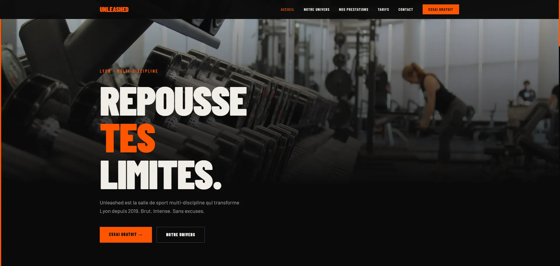 Capture d'écran du concept de salle de Sport - Unleashed